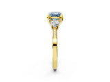 Yellow gold Fancy Blue Princess Cut Brilliant Three-Stone Diamond Ring with Pavé Band and Four-Prong Setting_17