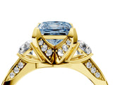 Yellow gold Fancy Blue Princess Cut Brilliant Three-Stone Diamond Ring with Pavé Band and Four-Prong Setting_19