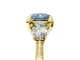 Yellow gold Fancy Blue Princess Cut Brilliant Three-Stone Diamond Ring with Pavé Band and Four-Prong Setting_20