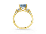Yellow gold Fancy Blue Princess Cut Brilliant Three-Stone Pave Band with Four-Prong Setting_3