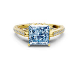 Yellow gold Fancy Blue Princess  Cut Cathedral Pave Diamond Engagement Ring with Six-Prong Setting_37