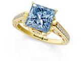 Yellow gold Fancy Blue Princess  Cut Cathedral Pave Diamond Engagement Ring with Six-Prong Setting_38