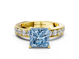 Yellow gold Fancy Blue Princess  Cut Channel Set Diamond Engagement Ring with Four-Prong Setting_204