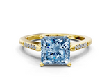 Yellow gold Fancy Blue Princess  Cut Channel Set Solitaire Engagement Ring with Four-Prong Setting_225