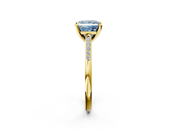 Yellow Gold Princess Cut Channel Set Engagement Ring Setting for Fancy Blue Center