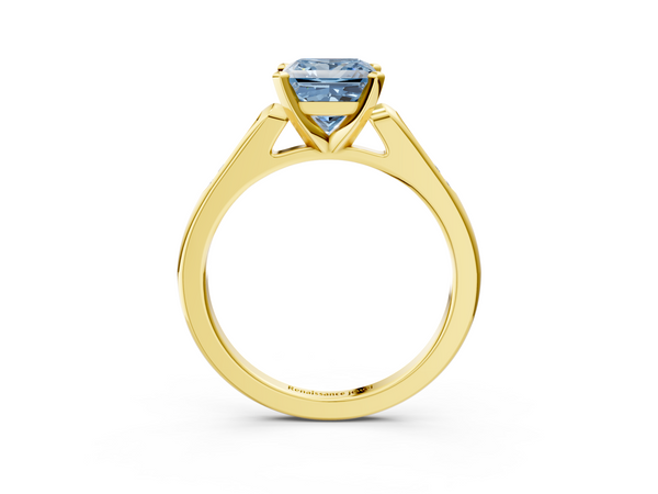 Yellow Gold Princess Cut Channel Set Engagement Ring Setting for Fancy Blue Center