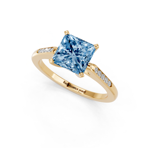 Yellow gold Fancy Blue Princess  Cut Channel Set Solitaire Engagement Ring with Four-Prong Setting_77