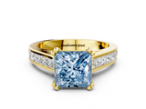 Yellow gold Fancy Blue Princess  Cut Channel Set Solitaire Engagement Ring with Prong Setting_20