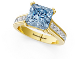 Yellow gold Fancy Blue Princess  Cut Channel Set Solitaire Engagement Ring with Prong Setting_21