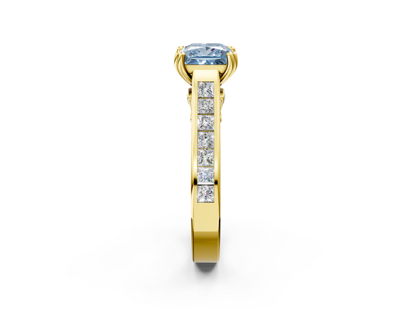 Yellow Gold Princess Cut Channel Set Solitaire Engagement Ring Setting for Fancy Blue Center with Double Claw Prongs