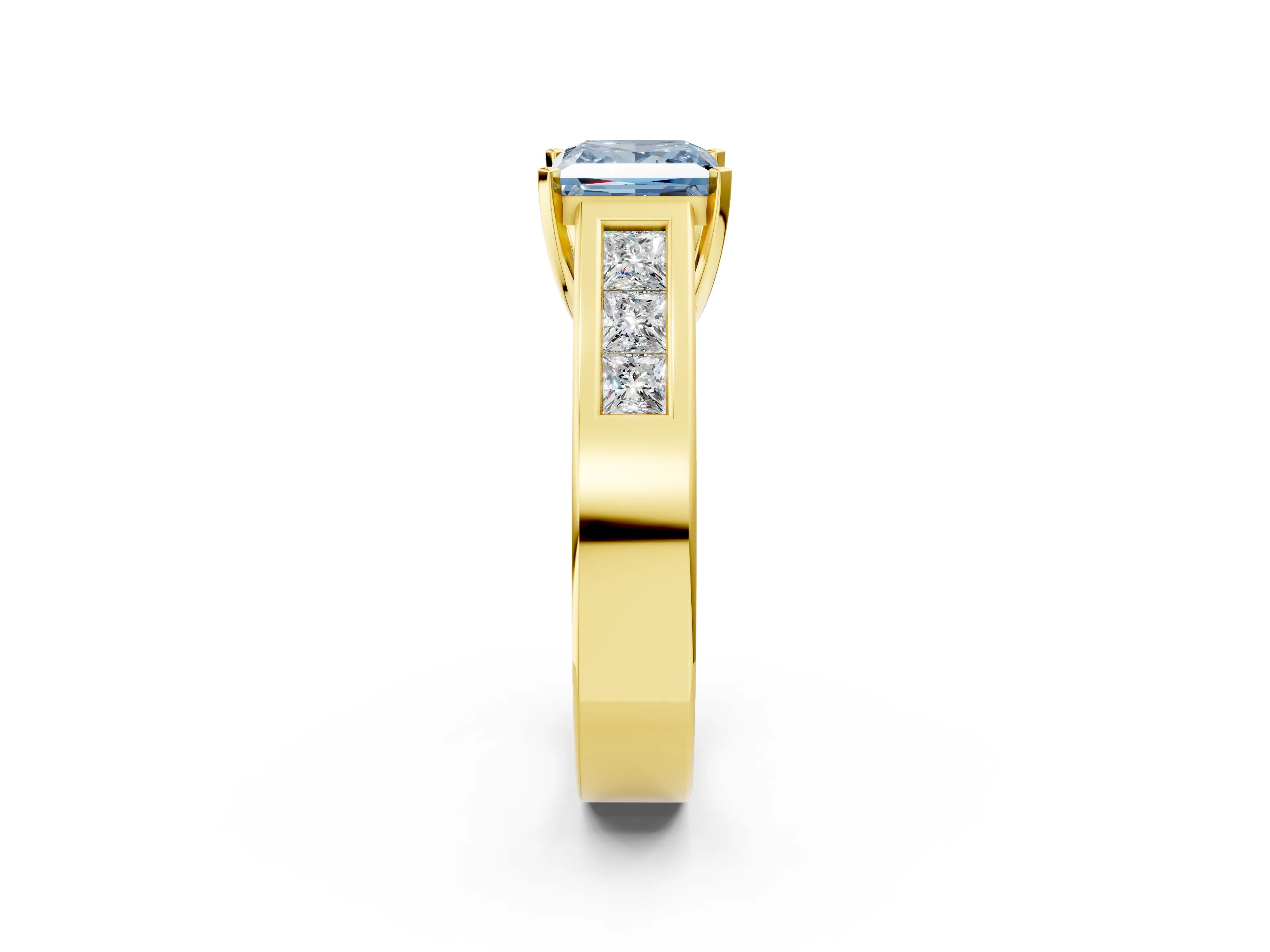 Yellow gold Fancy Blue Princess Cut Cut Channel Set Solitaire Ring with Four-Prong Setting_2