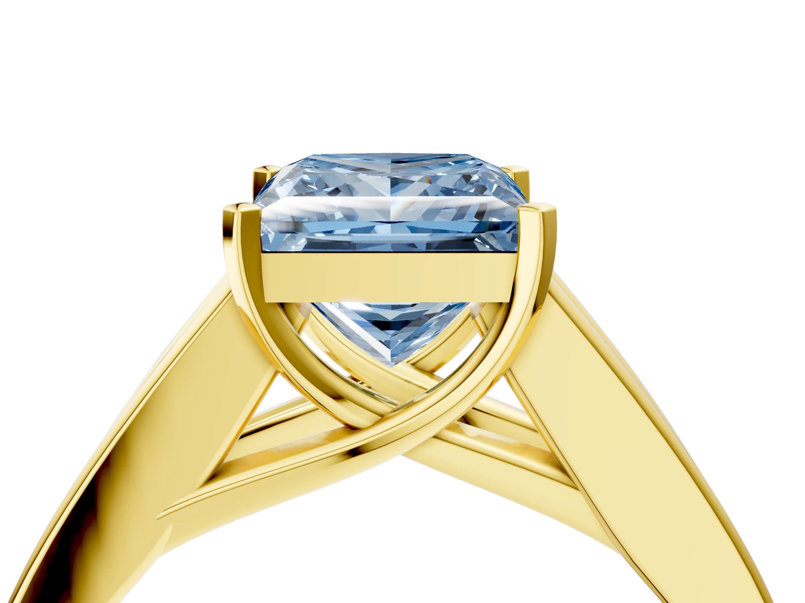 Yellow gold Fancy Blue Princess Cut Cut Channel Set Solitaire Ring with Four-Prong Setting_4