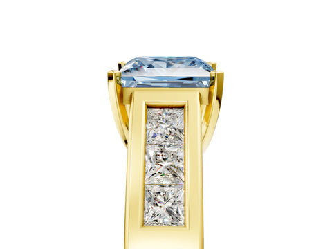 Yellow gold Fancy Blue Princess Cut Cut Channel Set Solitaire Ring with Four-Prong Setting_5