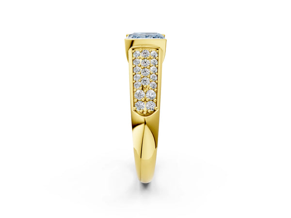 Yellow gold Fancy Blue Princess Cut Diamond Channel Set Pave Band with Tension Prong Setting