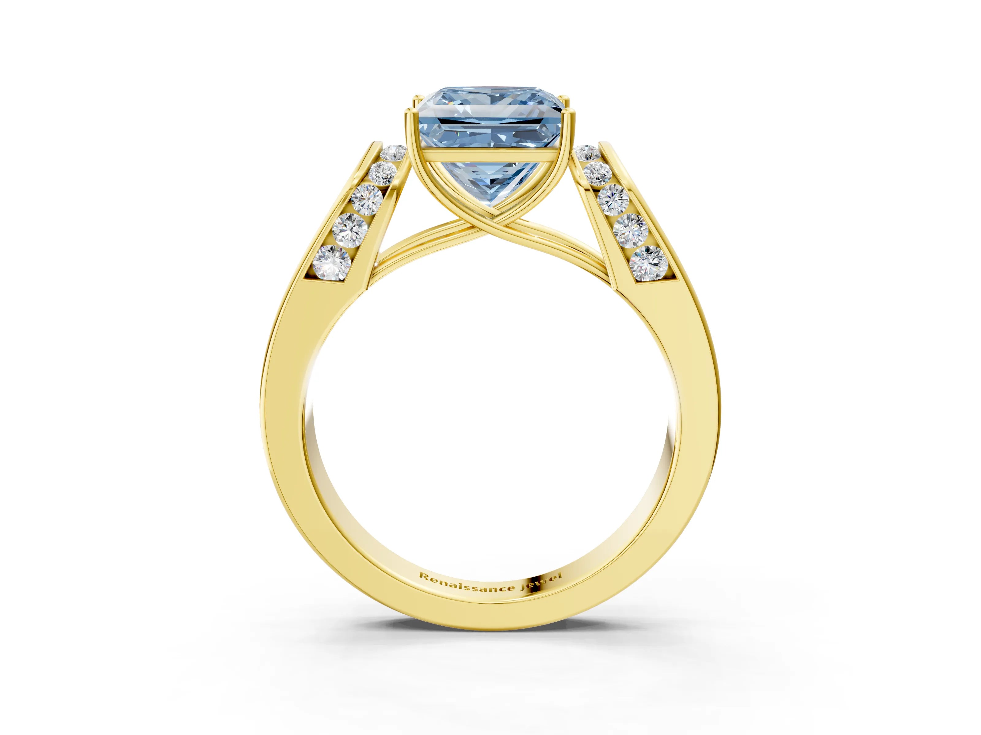 Yellow gold Fancy Blue Princess Cut Cut Diamond Channel Set Solitaire Ring with Four-Prong Setting_3