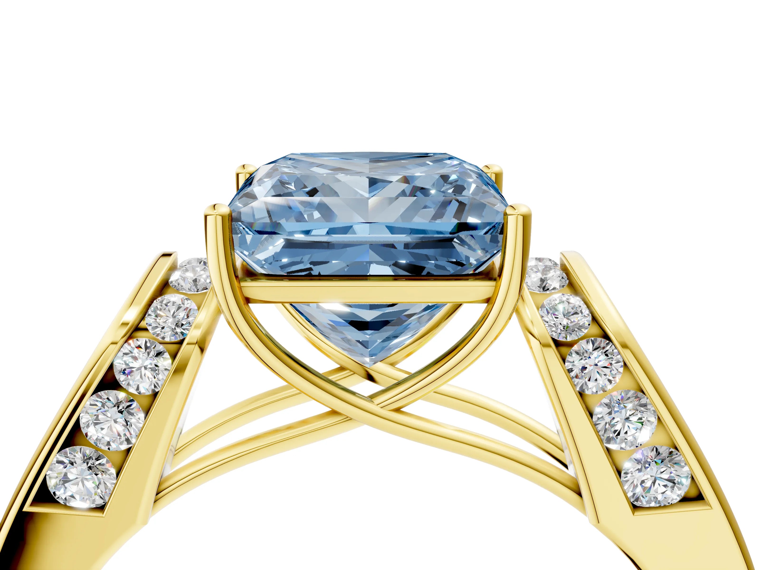 Yellow gold Fancy Blue Princess Cut Cut Diamond Channel Set Solitaire Ring with Four-Prong Setting_4
