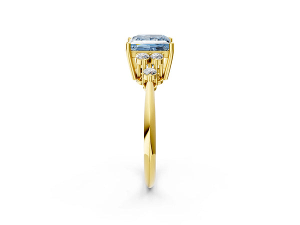 Yellow Gold Princess Cut Cluster Accent Engagement Ring Setting for Fancy Blue Center