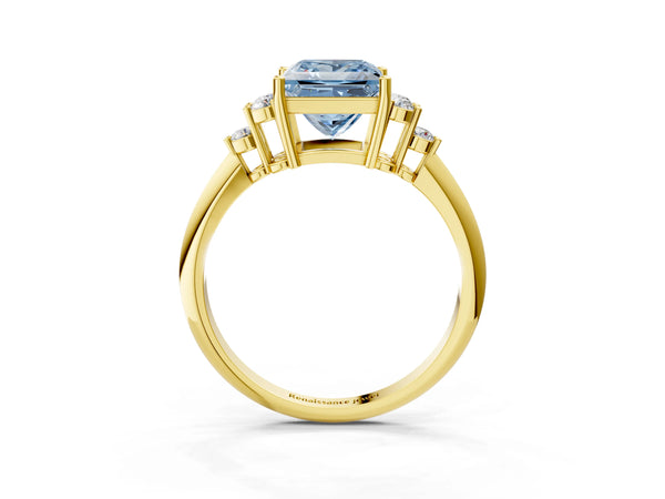 Yellow Gold Princess Cut Cluster Accent Engagement Ring Setting for Fancy Blue Center