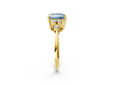 Yellow gold Fancy Blue Princess Cut Cut Diamond Cluster Ring with Solitaire Band and Four-Prong Setting_2