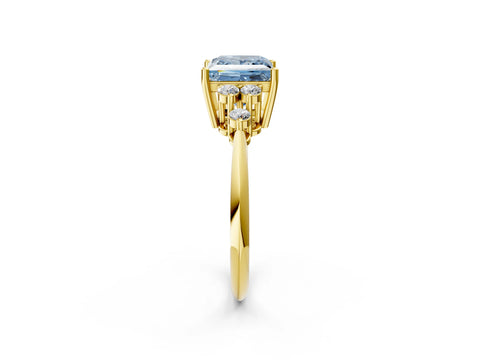 Yellow gold Fancy Blue Princess Cut Cut Diamond Cluster Ring with Solitaire Band and Four-Prong Setting_2