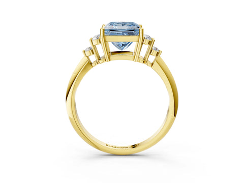 Yellow gold Fancy Blue Princess Cut Cut Diamond Cluster Ring with Solitaire Band and Four-Prong Setting_3