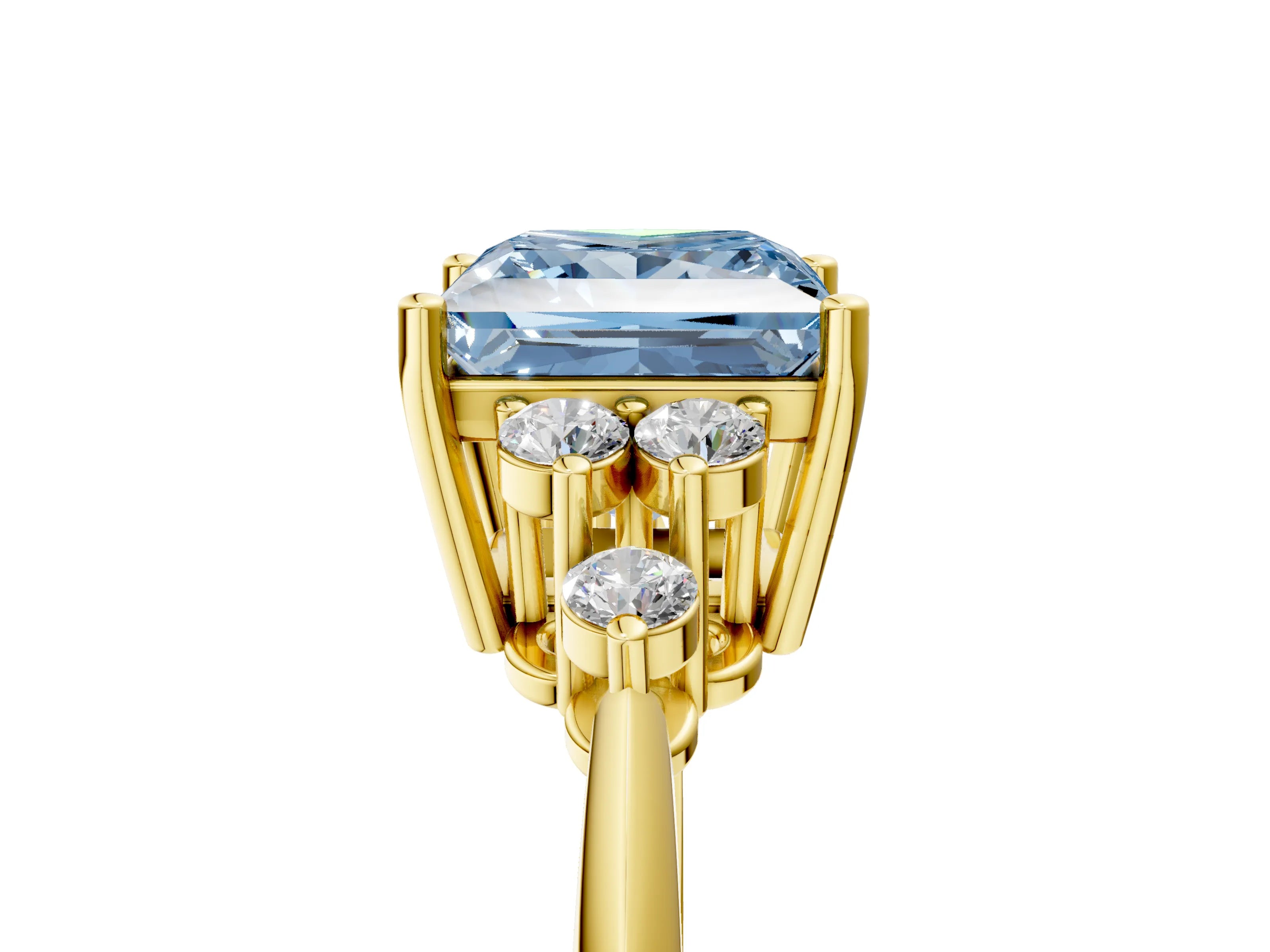 Yellow gold Fancy Blue Princess Cut Cut Diamond Cluster Ring with Solitaire Band and Four-Prong Setting_5
