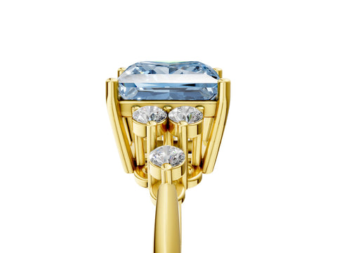 Yellow gold Fancy Blue Princess Cut Cut Diamond Cluster Ring with Solitaire Band and Four-Prong Setting_5