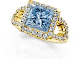 Yellow gold Fancy Blue Princess Cut Cut Diamond Halo Engagement Ring with Open Split Pavé Band_1