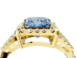 Yellow gold Fancy Blue Princess Cut Cut Diamond Halo Engagement Ring with Open Split Pavé Band_4