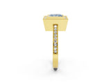 Yellow gold Fancy Blue Princess Cut-Cut Diamond Halo Engagement Ring with Pave Band and Prong Setting_2