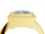 Yellow gold Fancy Blue Princess Cut-Cut Diamond Halo Engagement Ring with Pave Band and Prong Setting_4
