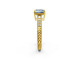 Yellow gold Fancy Blue Princess Cut Cut Diamond Milgrain Pave Band Four-Prong Setting Ring_5