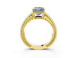 Yellow gold Fancy Blue Princess Cut Cut Diamond Milgrain Pave Band Four-Prong Setting Ring_6