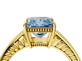 Yellow gold Fancy Blue Princess Cut Cut Diamond Milgrain Pave Band Four-Prong Setting Ring_7