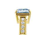 Yellow gold Fancy Blue Princess Cut Cut Diamond Milgrain Pave Band Four-Prong Setting Ring_8