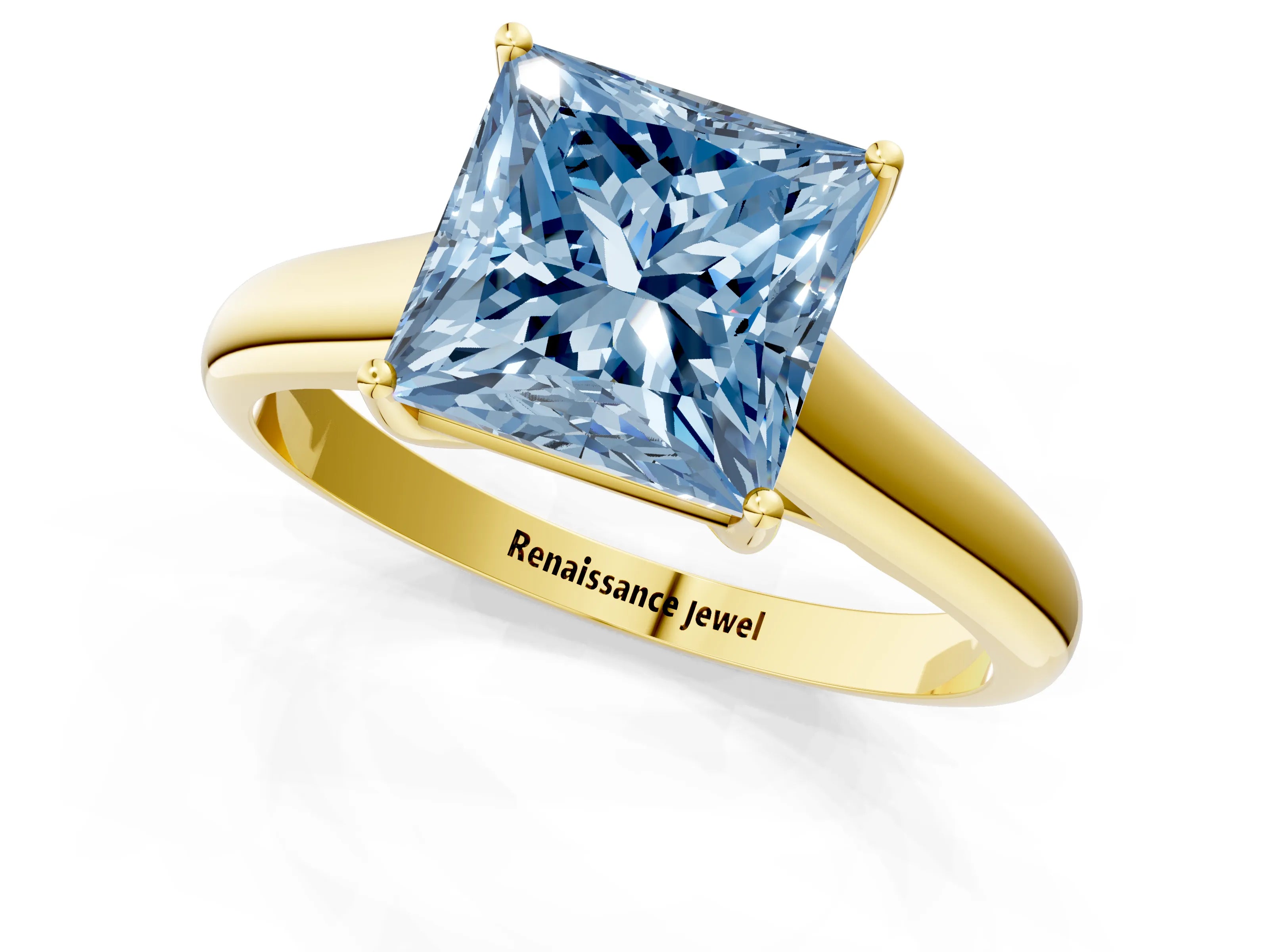 Yellow gold Fancy Blue Princess Cut Cut Diamond Solitaire Engagement Ring with Tapered Plain Band and Four-Prong Setting_1