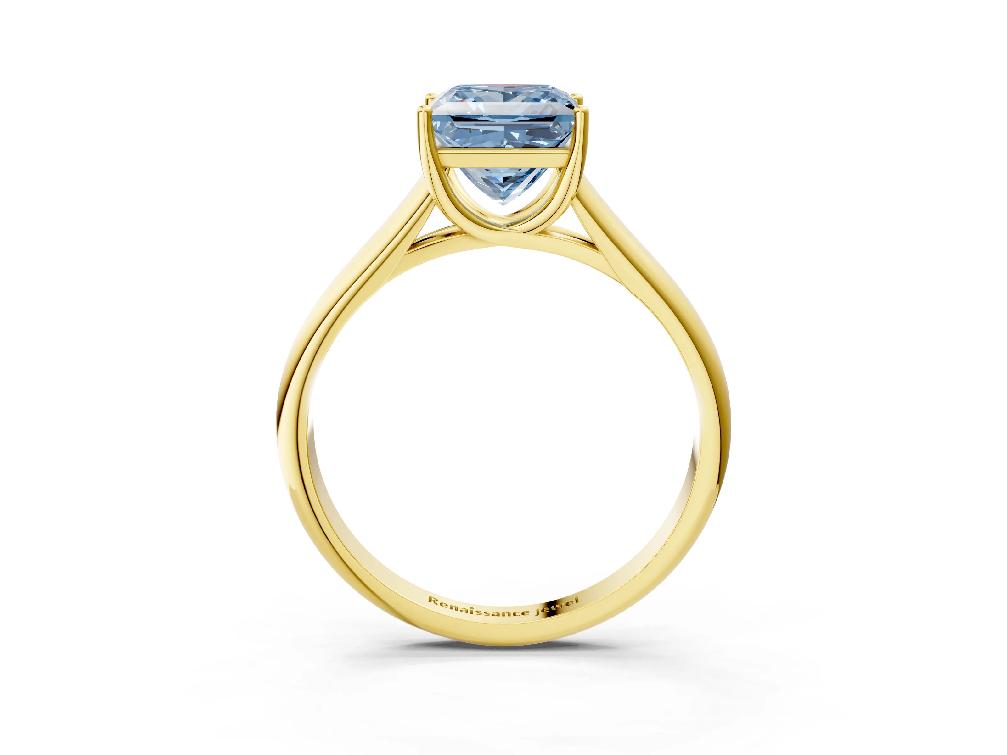Yellow gold Fancy Blue Princess Cut Cut Diamond Solitaire Engagement Ring with Tapered Plain Band and Four-Prong Setting_3