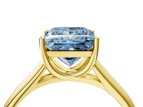 Yellow gold Fancy Blue Princess Cut Cut Diamond Solitaire Engagement Ring with Tapered Plain Band and Four-Prong Setting_4