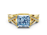 Yellow gold Fancy Blue Princess Cut Cut Diamond Twisted Band with Milgrain Pave Setting and Four-Prong Setting