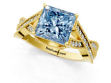 Yellow gold Fancy Blue Princess Cut Cut Diamond Twisted Band with Milgrain Pave Setting and Four-Prong Setting_1