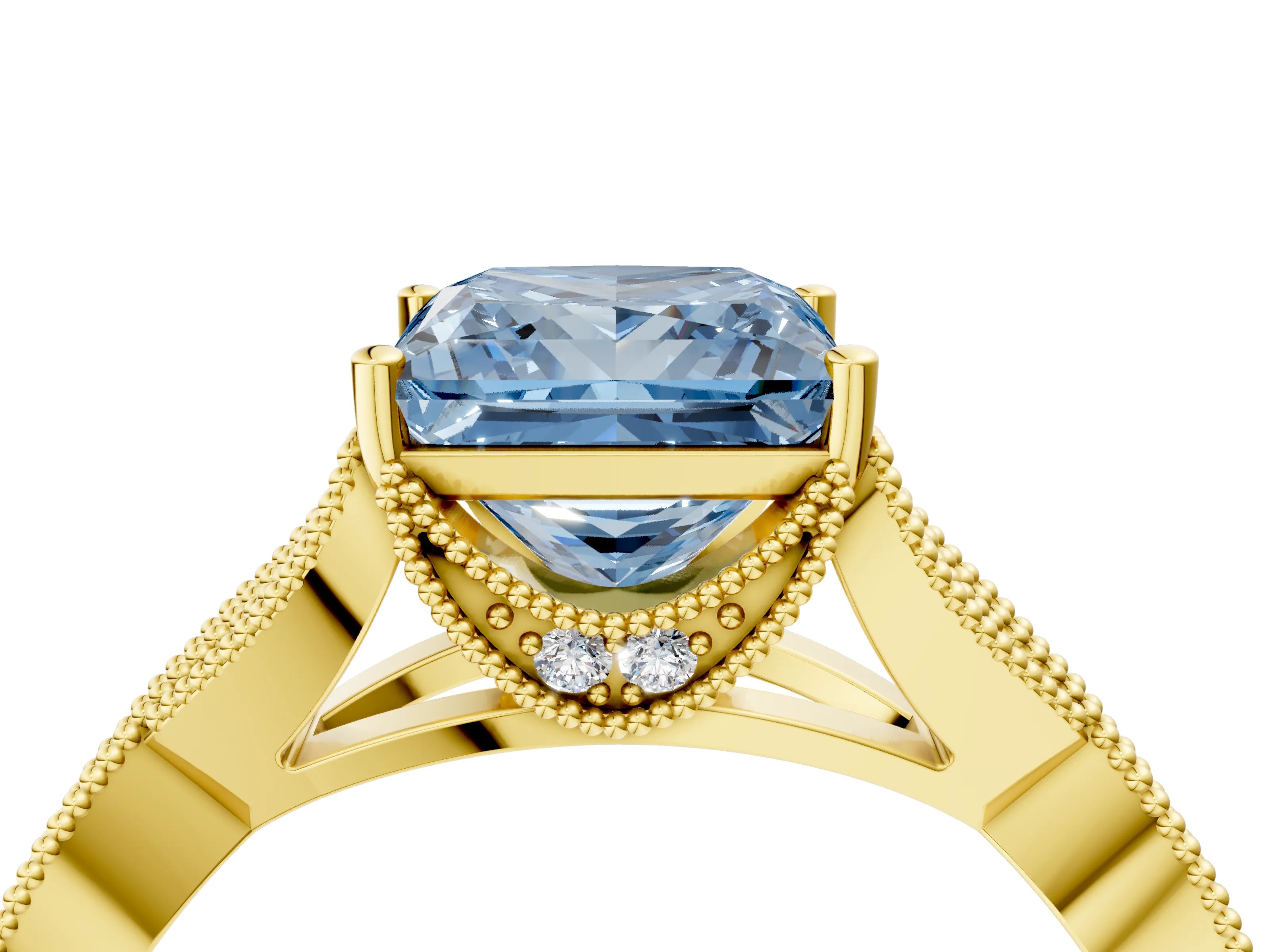 Yellow gold Fancy Blue Princess Cut Cut Diamond Twisted Band with Milgrain Pave Setting and Four-Prong Setting_4