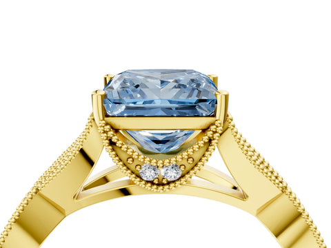 Yellow gold Fancy Blue Princess Cut Cut Diamond Twisted Band with Milgrain Pave Setting and Four-Prong Setting_4