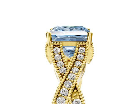 Yellow gold Fancy Blue Princess Cut Cut Diamond Twisted Band with Milgrain Pave Setting and Four-Prong Setting_5