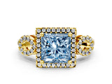 Yellow gold Fancy Blue Princess Cut Cut Halo Diamond Infinity Band with Four-Prong Setting