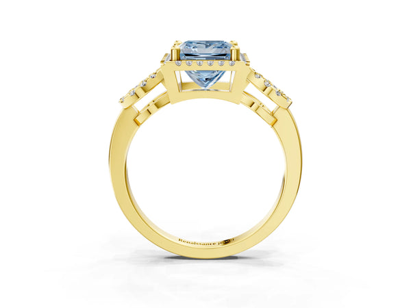 Yellow Gold Princess Cut Pave Infinity Halo Engagement Ring Setting for Fancy Blue Center