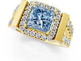 Yellow gold Fancy Blue Princess Cut Cut Halo Split Shank Prong Set Ring_1