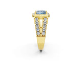 Yellow gold Fancy Blue Princess Cut Cut Halo Split Shank Prong Set Ring_2
