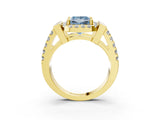 Yellow gold Fancy Blue Princess Cut Cut Halo Split Shank Prong Set Ring_3