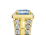 Yellow gold Fancy Blue Princess Cut Cut Halo Split Shank Prong Set Ring_5