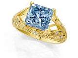 Yellow gold Fancy Blue Princess Cut Cut Milgrain Pave Diamond Engagement Ring with Four-Prong Setting_16